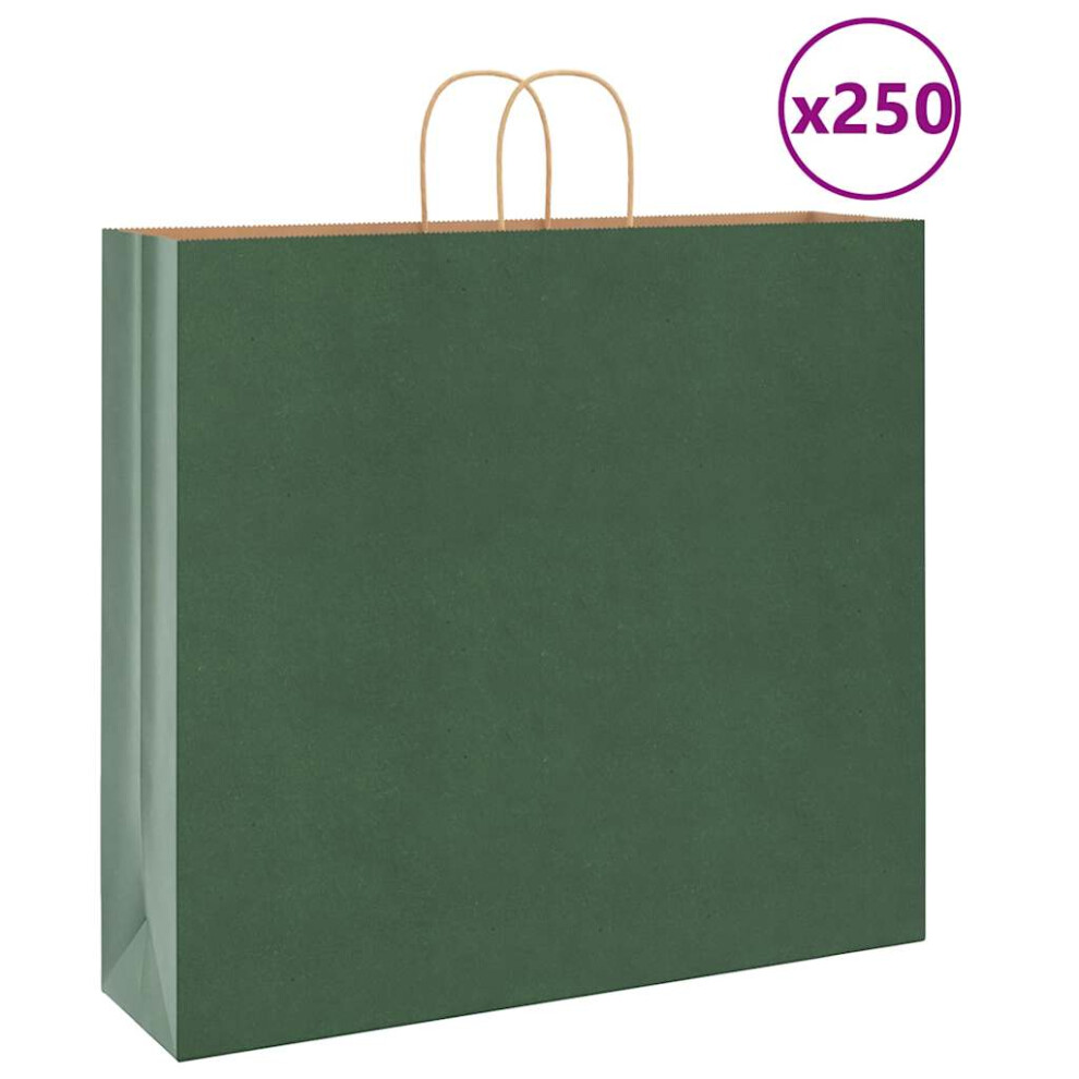 Vidaxl (, 54 X 15 X 49 Cm) Paper Bags 250 Pcs With Handles 21X11x36 Cm Paper Grocery Bag Green/Brown