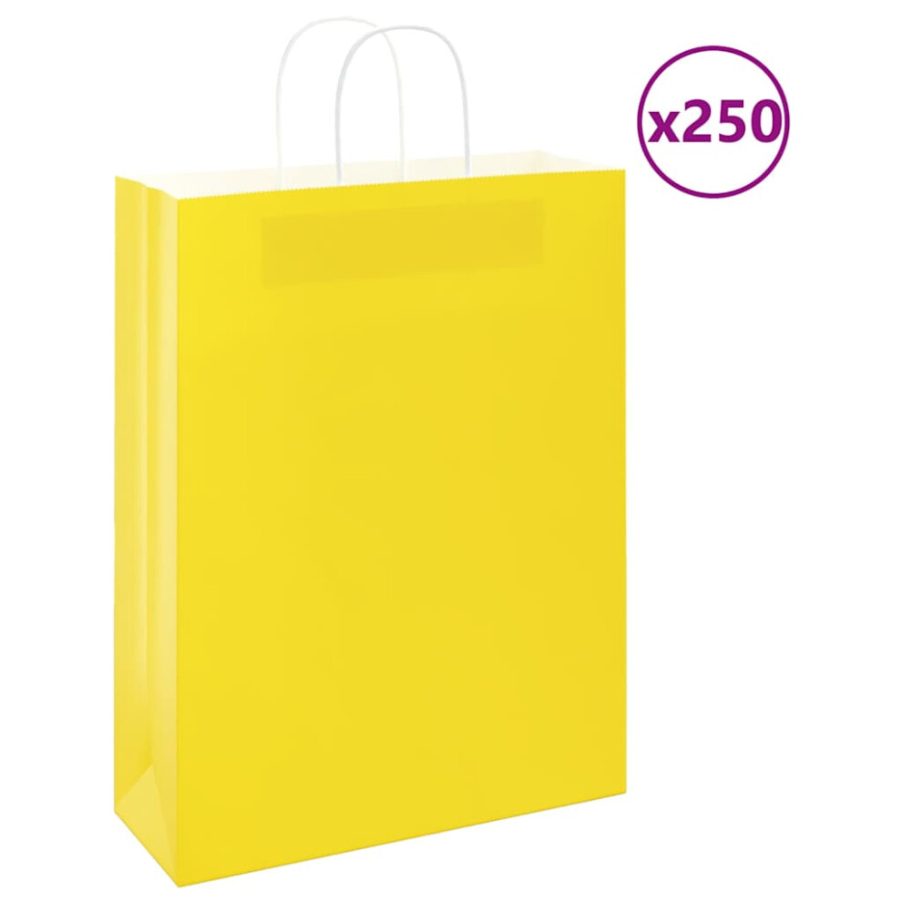 Vidaxl (, 32 X 12 X 42 Cm) Paper Bags 250 Pcs With Handles 21X11x36 Cm Paper Grocery Bag Yellow/Brown