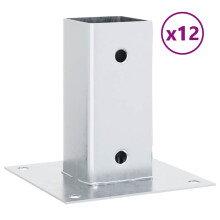 vidaXL Post Bases Square 12 pcs Silver 71x71 mm Galvanised Steel