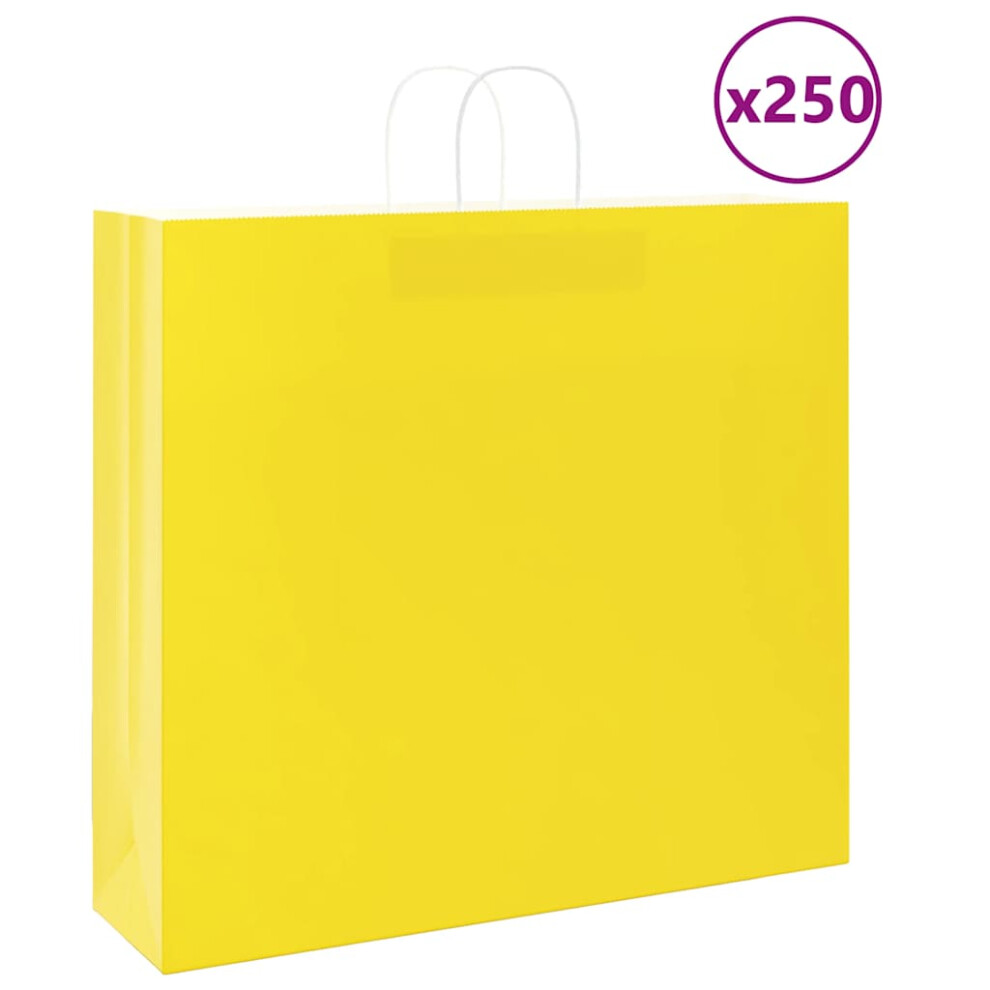 Vidaxl (, 54 X 15 X 49 Cm) Paper Bags 250 Pcs With Handles 21X11x36 Cm Paper Grocery Bag Yellow/Brown