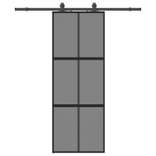 vidaXL Sliding Door with Hardware Set Black 76x205 cm Tempered Glass