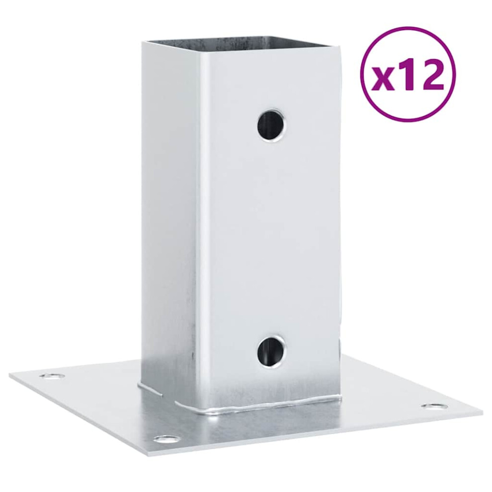 vidaXL Post Bases Square 12 pcs Silver 61x61 mm Galvanised Steel