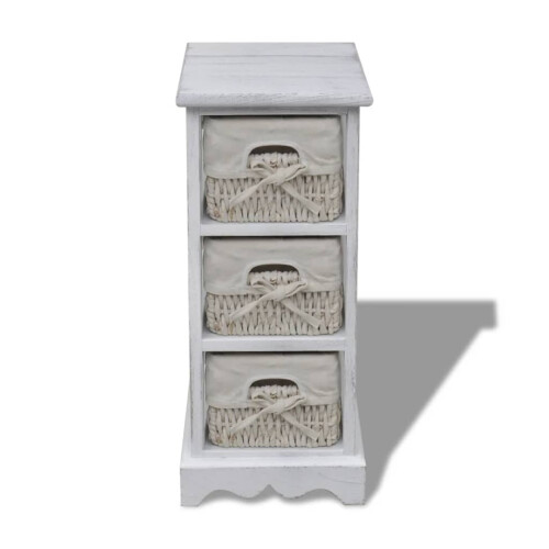 VidaXL vidaXL Wooden Storage Rack 3 Weaving Baskets White Drawer Cabint Shelving Unit 1