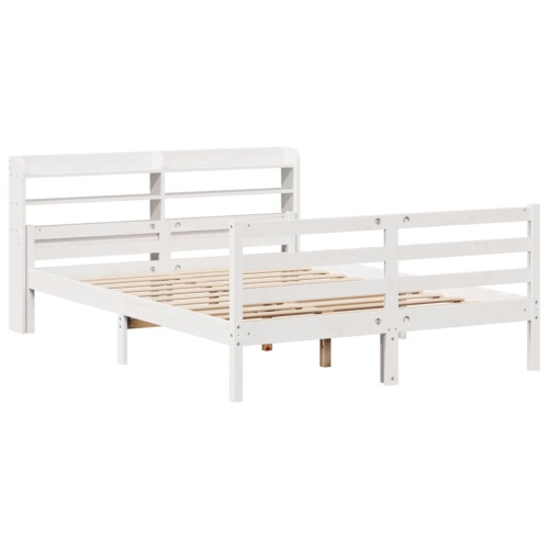 VidaXL vidaXL Bed Frame with Headboard Bed White 135x190 cm Double Solid Wood Pine 2