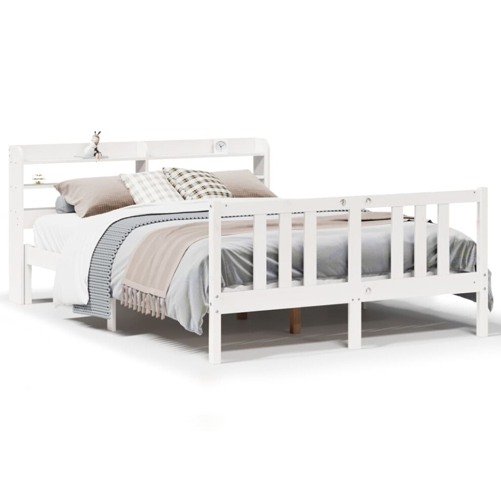 vidaXL Bed Frame With Headboard Bed Base White 140x200 Cm Solid Wood Pine