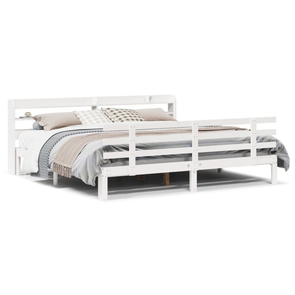 Vidaxl Bed Frame With Headboard White 180X200 Cm Super King Solid Wood Pine