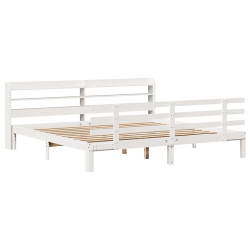 VidaXL vidaXL Bed Frame with Headboard White 180x200 cm Super King Solid Wood Pine 2