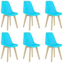 vidaXL Dining Chairs 6 pcs Blue Plastic Dinner Seatings Kitchen Furniture