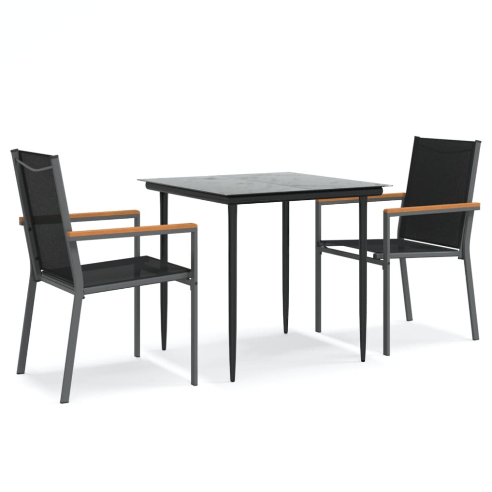 Vidaxl Garden Dining Set Table And Chairs 3 Piece Black Textilene And Steel