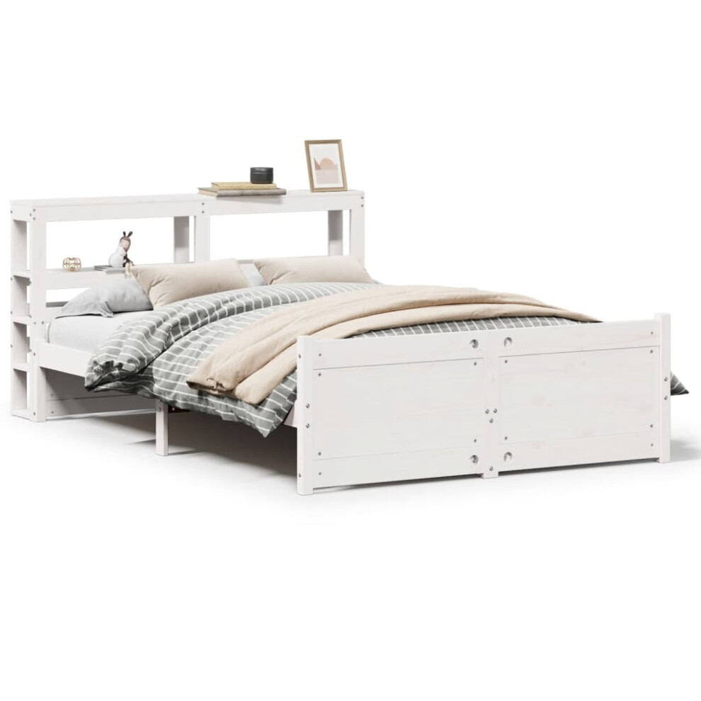 vidaXL Bed Frame With Headboard Bed Base White 140x200 Cm Solid Wood Pine