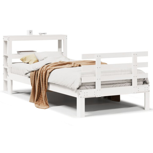 VidaXL vidaXL Bed Frame with Headboard White 75x190 cm Small Single Solid Wood Pine 1