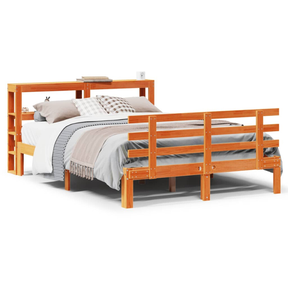 vidaXL Bed Frame With Headboard Bed Base Wax Brown 140x200 Cm Solid Wood Pine