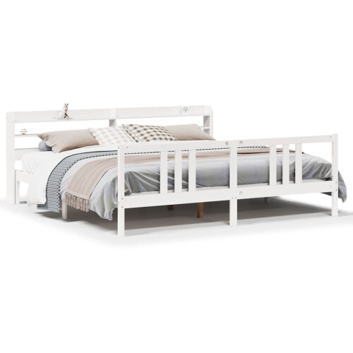 VidaXL vidaXL Bed Frame with Headboard Bed Base White 200x200 cm Solid Wood Pine 1