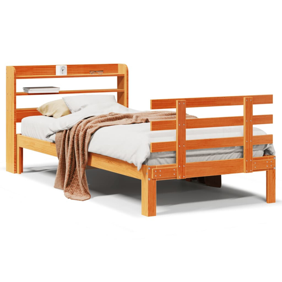 Vidaxl Bed Frame & Headboard Wax Brown 75X190 Cm Small Single Solid Wood Pine