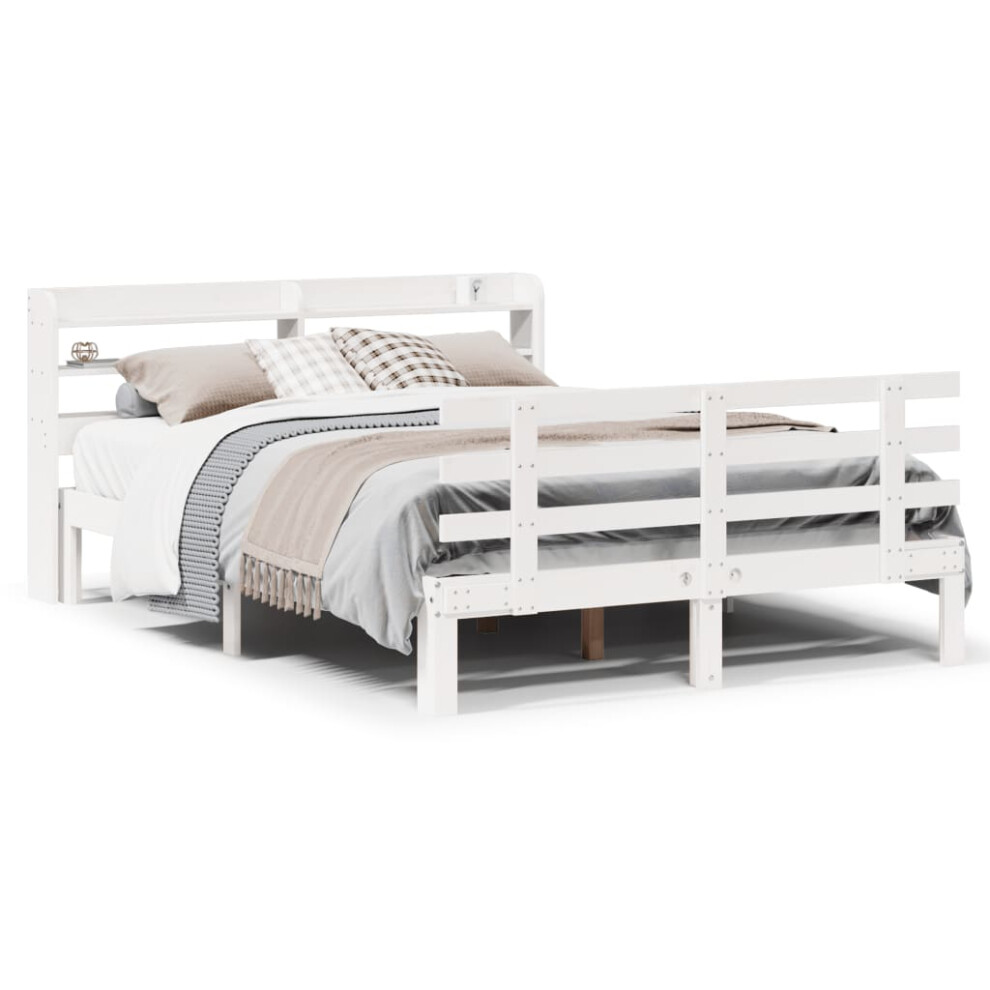Vidaxl Bed Frame With Headboard Bed Base 140X200 Cm Solid Wood Pine White