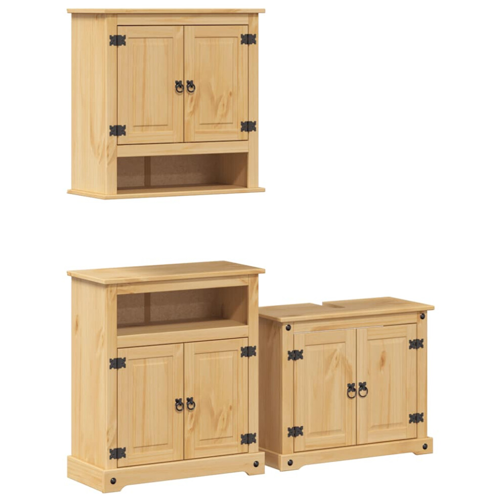 vidaXL 3 Piece Bathroom Furniture Set Corona Solid Wood Pine Bathroom Cabinet