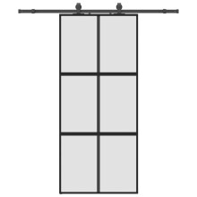 vidaXL Sliding Door with Hardware Set Black 90x205 cm Tempered Glass