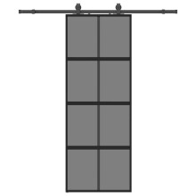 vidaXL Sliding Door with Hardware Set Black 76x205 cm Tempered Glass