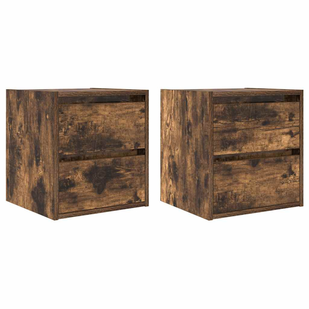 Vidaxl Wall-Mounted Bedside Cabinets 2 Pcs Smoked Oak 38X34x40 Cm