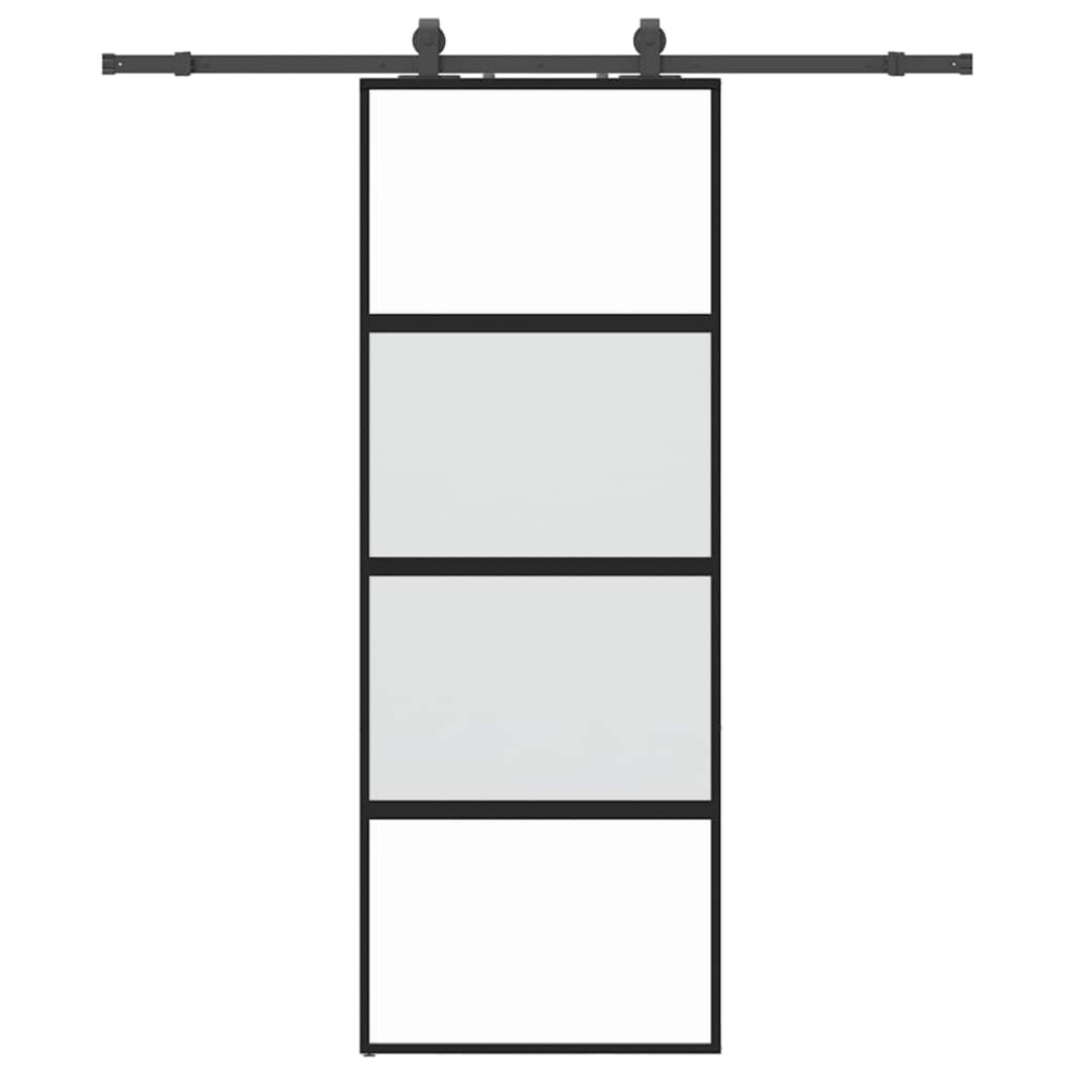 vidaXL Sliding Door with Hardware Set Black 76x205 cm Tempered Glass