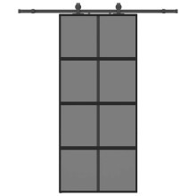 vidaXL Sliding Door with Hardware Set Black 90x205 cm Tempered Glass