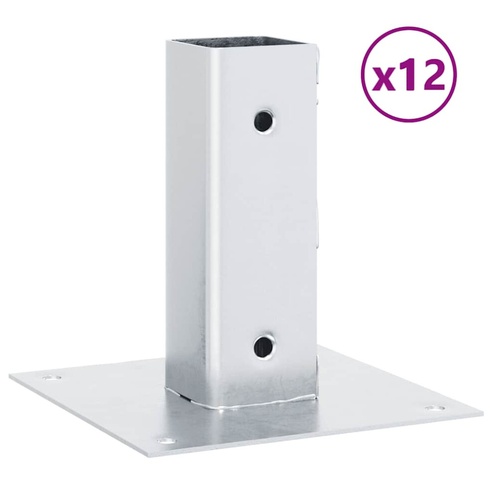 vidaXL Post Bases Square 12 pcs Silver 46x46 mm Galvanised Steel
