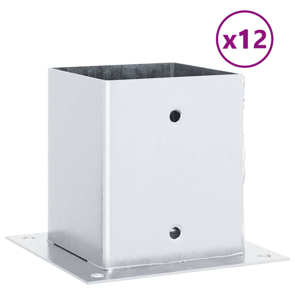 vidaXL Post Bases Square 12 pcs Silver 121x121 mm Galvanised Steel