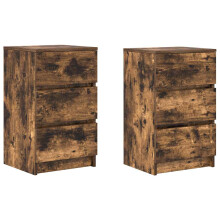 vidaXL Bedside Cabinets with 3 Drawers 2 pcs Smoked Oak 39x35x65 cm