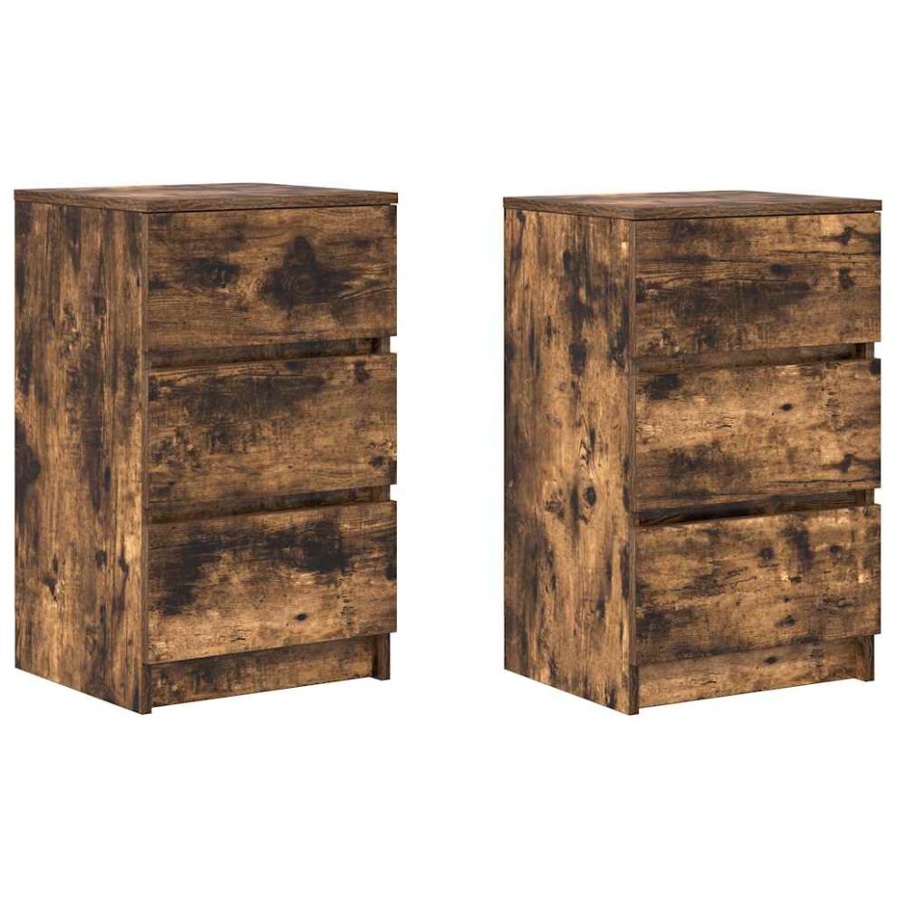 Vidaxl Bedside Cabinets With 3 Drawers 2 Pcs Smoked Oak 39X35x65 Cm