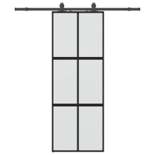 vidaXL Sliding Door with Hardware Set Black 76x205 cm Tempered Glass