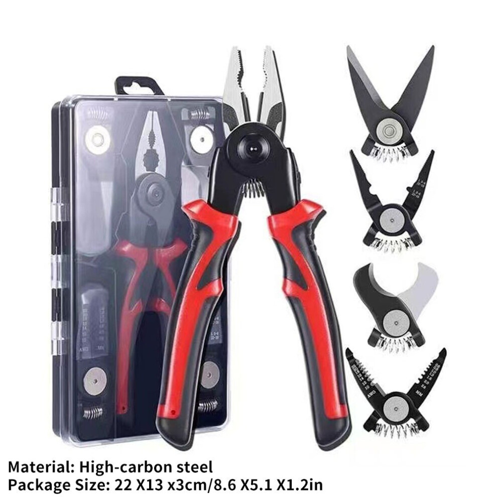 5-in-1 Multifunctional Pliers Set Interchangeable Plier Heads Wire pliers Stripper Cable Clamp Crimping Pliers