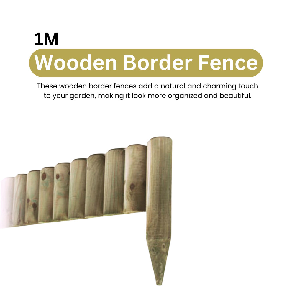 (8) 1M Wooden Fix Picket Log Border Fence, Garden Fence Panels Outdoor Lawn Edging 6013427471418