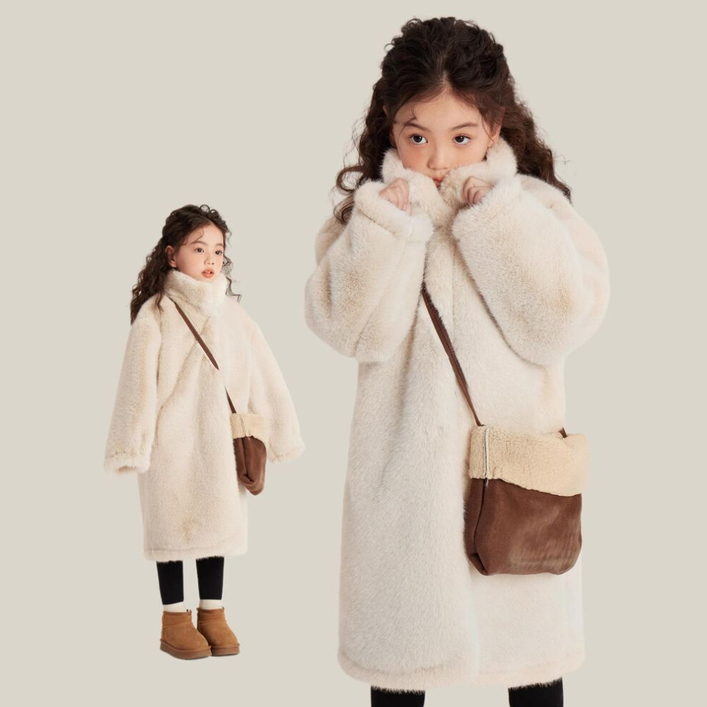 (beige, 140cm) Girl&apos;s Winter Imitation Fur Coat Elegant Banquet Childern Outwear Beige Baby Faux Rabbit Fur Coats Princess Jackets