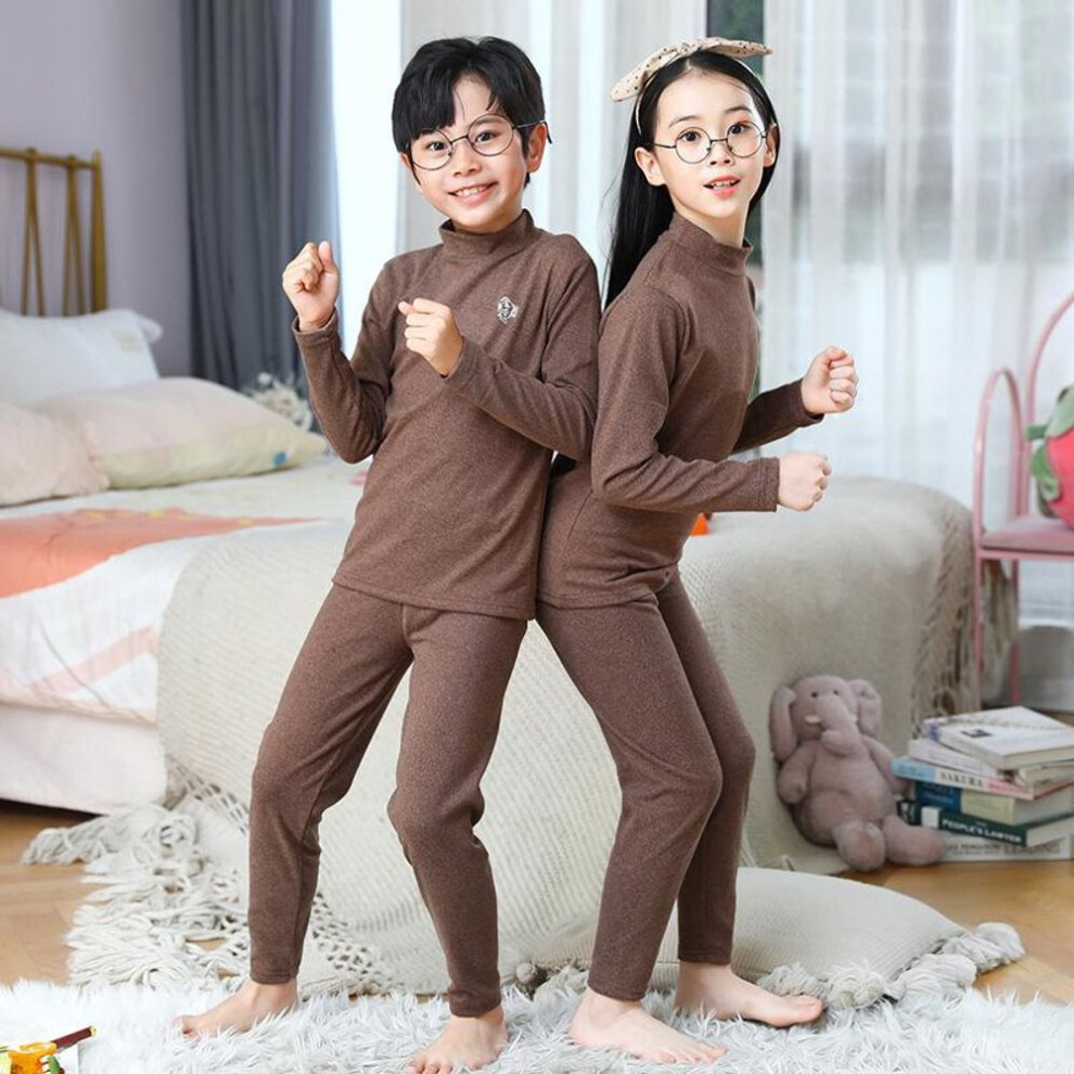 (coffee, 140cm) Autumn Winter Thermal Underwear Suit Girls Clothing Sets Boys Pajama Sets Baby No Trace Warm Sleepwear Candy Colors Kids Clothes