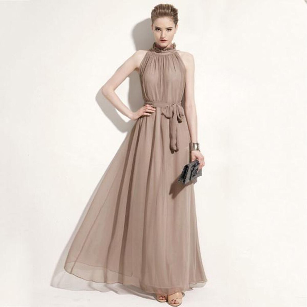 (dark khaki, One size) Fashion Women Bohemian Halter Neck Chiffon Long Evening Dress Party Dresses