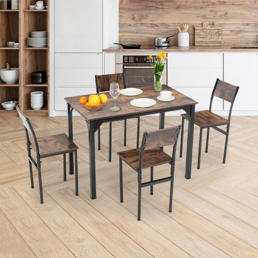 (Brown) WestWood Compact Dining Table and 4 Chairs Set 5PCS Wooden Space Saving Kitchen