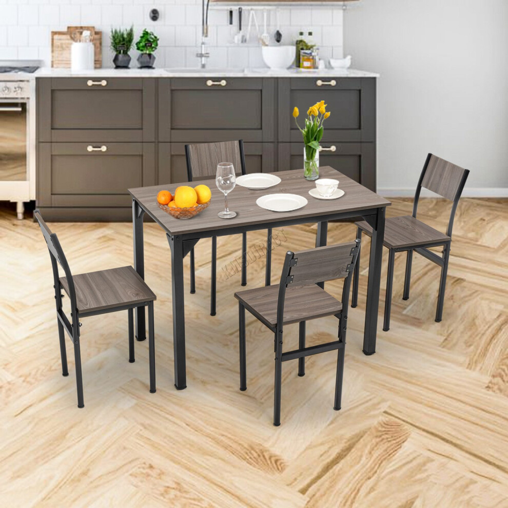 (Grey) WestWood Compact Dining Table and 4 Chairs Set 5PCS Wooden Space Saving Kitchen