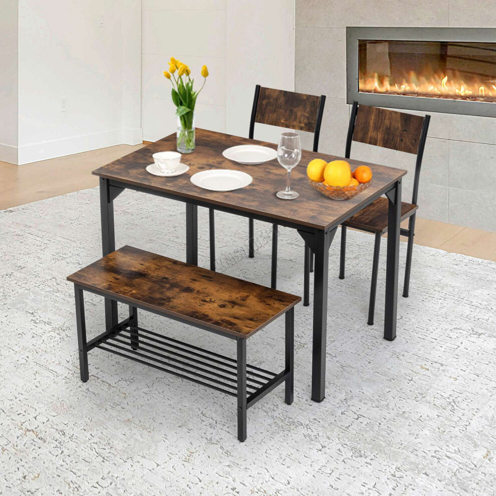 (Brown) WestWood Compact Dining Table and 2 Chairs 1 Bench Set 4PCS Wooden Kitchen Home