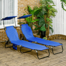 Outsunny 2 Piece Folding Sun Loungers with Adjustable Backrest, Blue