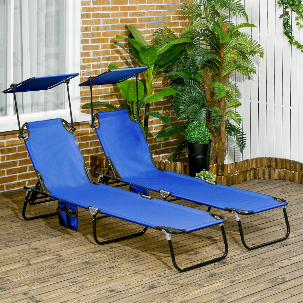 Outsunny 2 Piece Folding Sun Loungers with Adjustable Backrest, Blue