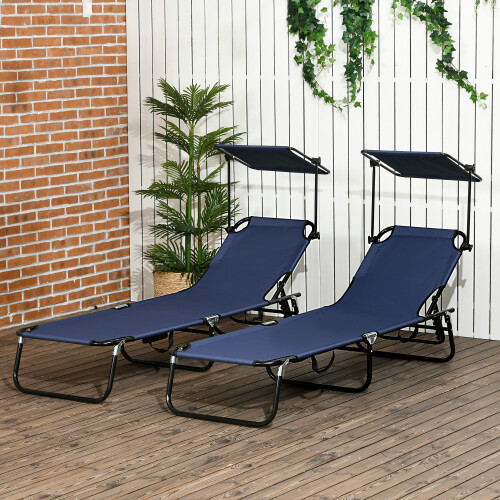 Outsunny Outsunny 2 Piece Folding Sun Loungers with Adjustable Backrest, Dark Blue