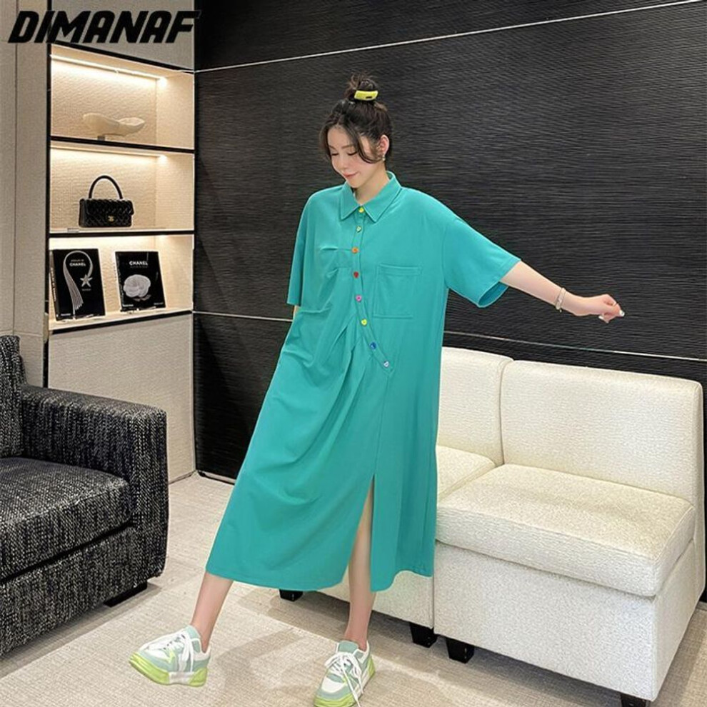 (green, 2XL) Dimanaf 2023 Summer T-shirt Dress Beach Women Plus Size  Solid Loose Oversize Dresses Black