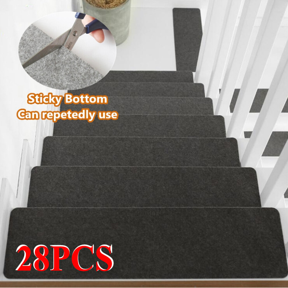 (28Pcs/Set Dark Grey) Self-Adhesive Carpets Stair Treads Non-Slip Mats