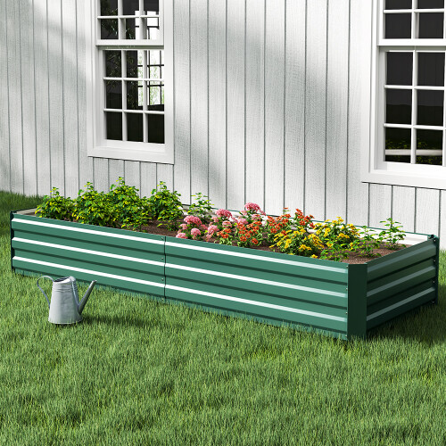 Outdoor Rectangular Metal Raised Garden Bed, Dark Green