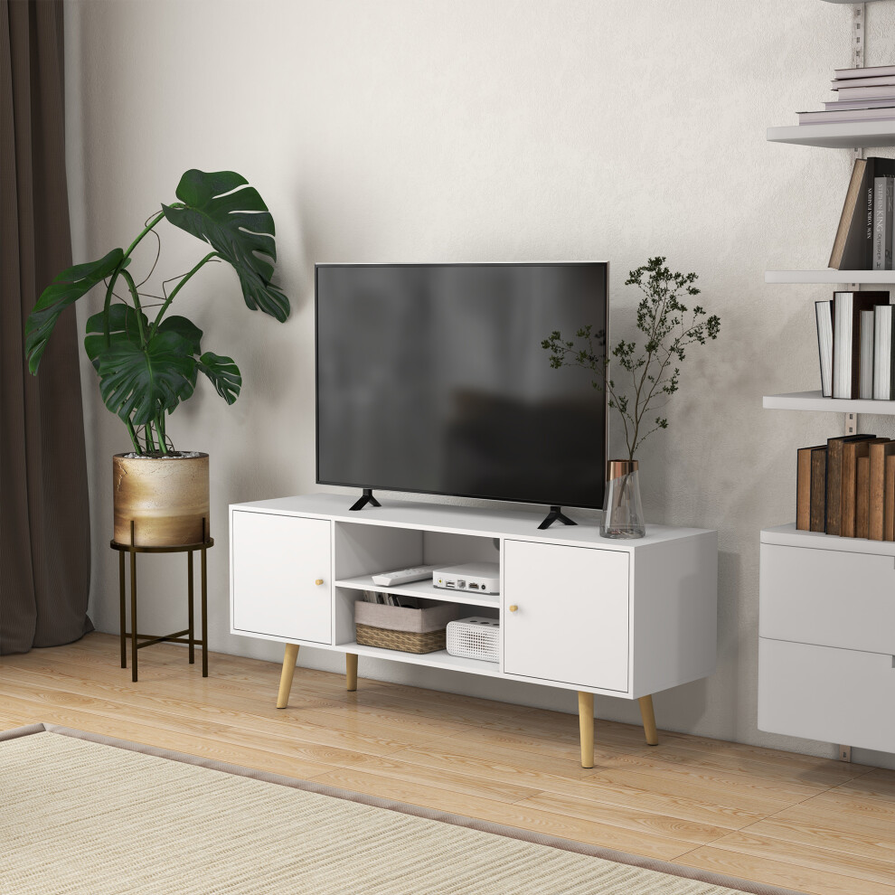 Homcom Tv Unit Cabinet For Tvs Up To 55 Inches W/ Shelves And Cupboards, White