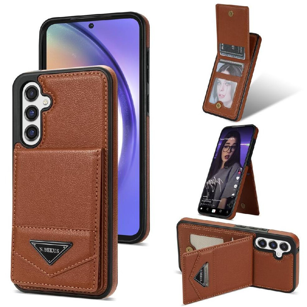 (Brown) Slim Case For Samsung Galaxy A14 4G Protective Cover Kickstand Pu Leather Rfid Blocking Magnetic Closure Brown 764549253142