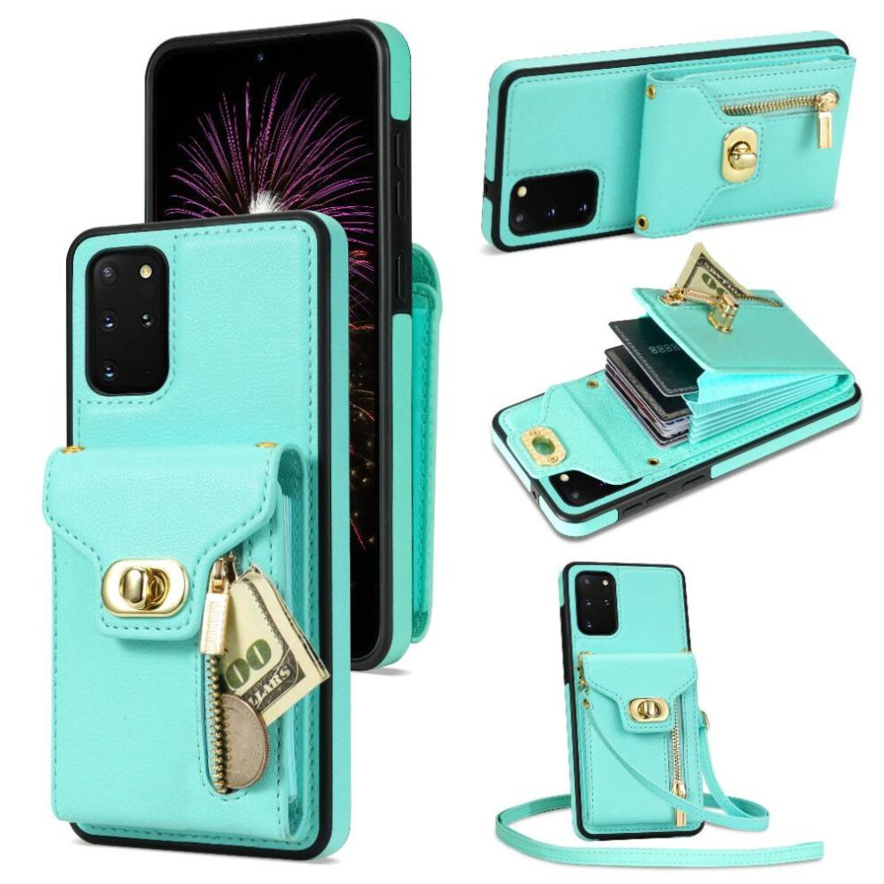 Photos - Case   for Organ Card Bag Samsung Galaxy S20 Plus Crossbody Strap Wallet  Card Holder Skin Friendly Strong Magneti(Green)