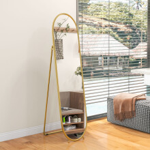 HOMCOM Oval Full-Length Mirror, Gold Tone Metal Frame, Freestanding or Leaning - 160H x 40L cm, Model 831-777V80GD