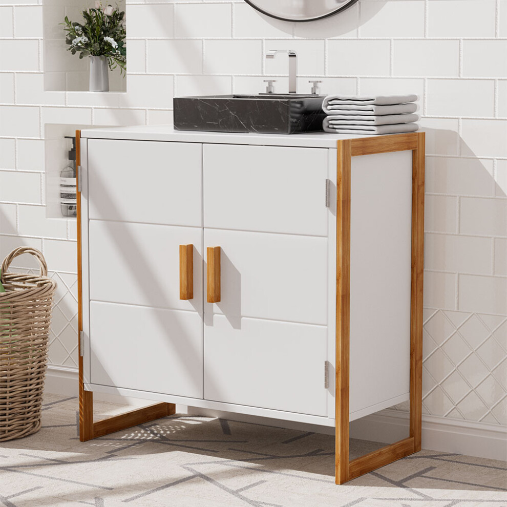 Dual-door Under Sink Cabinet Bamboo Framed