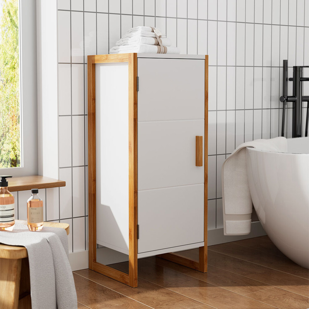 Single-door storage Cabinet with Bamboo Base